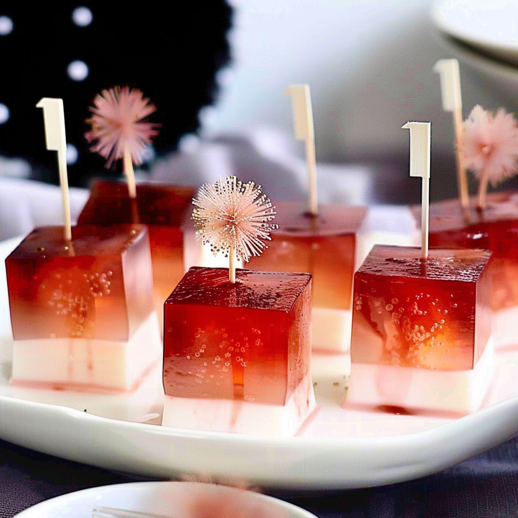 Recipe preparation for Champagne & Strawberry Jelly Cubes