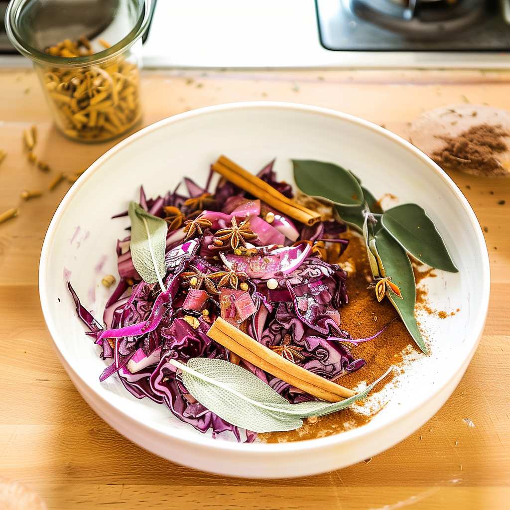Recipe preparation for Star Anise & Ginger Braised Red Cabbage