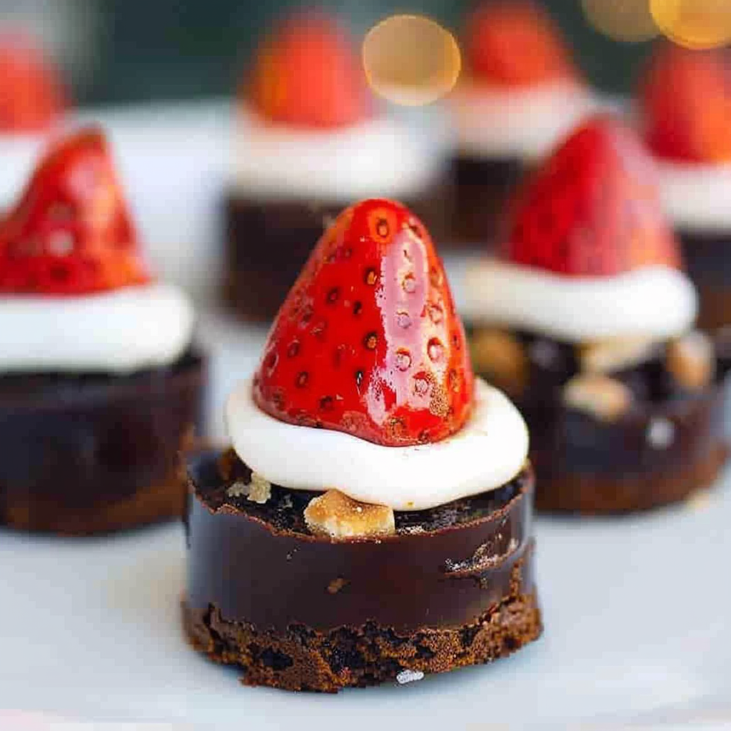 Recipe preparation for Santa Hat Brownie Bites