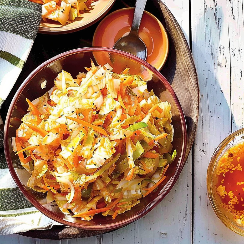 Recipe preparation for Pickled Garlic & Cabbage Kimchi-Style Slaw