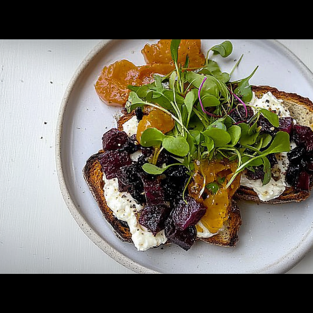 Recipe preparation for Beetroot-Infused Ricotta Toast