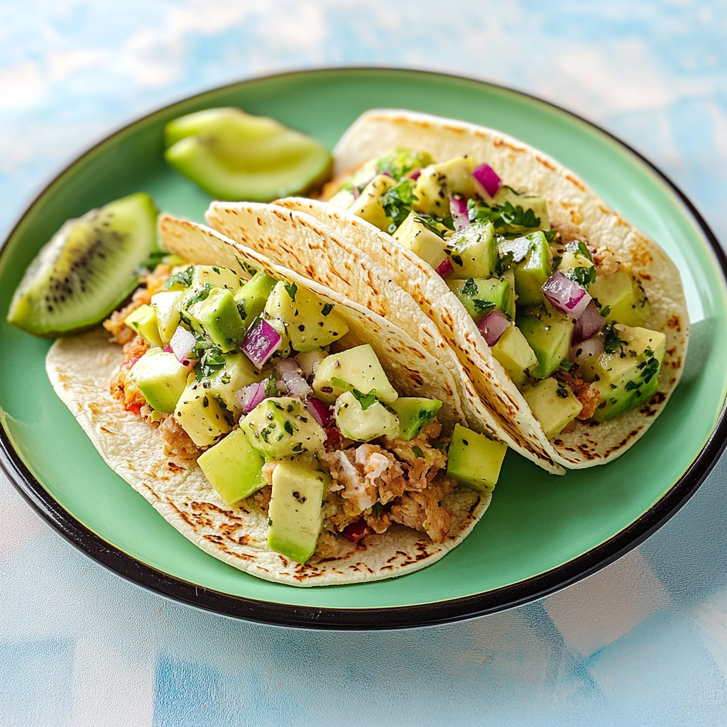 Recipe preparation for Avocado & Kiwi Breakfast Tacos