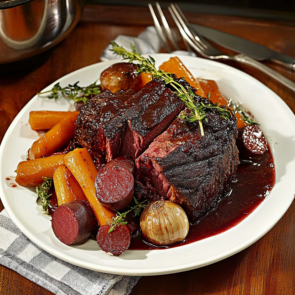 Recipe preparation for Beetroot & Garlic Infused Pot Roast