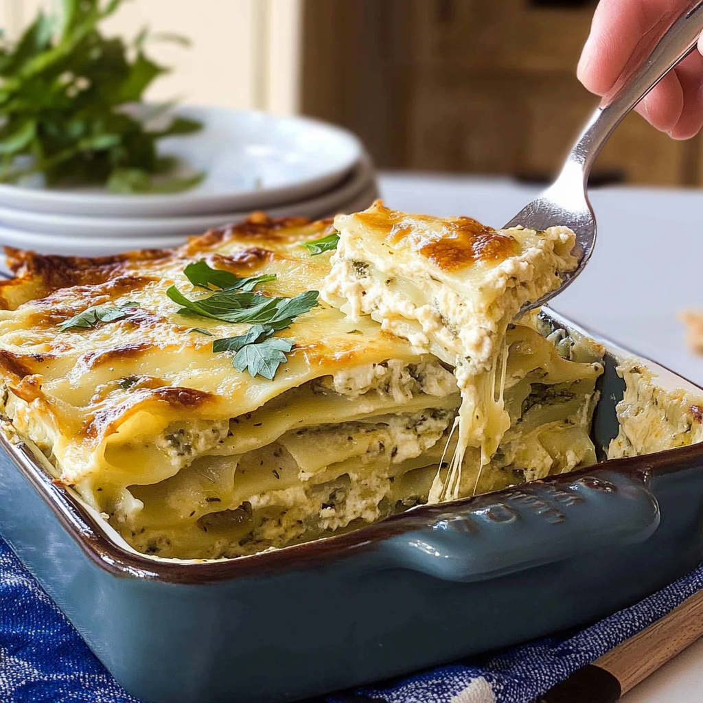 Recipe preparation for Béchamel White Lasagna