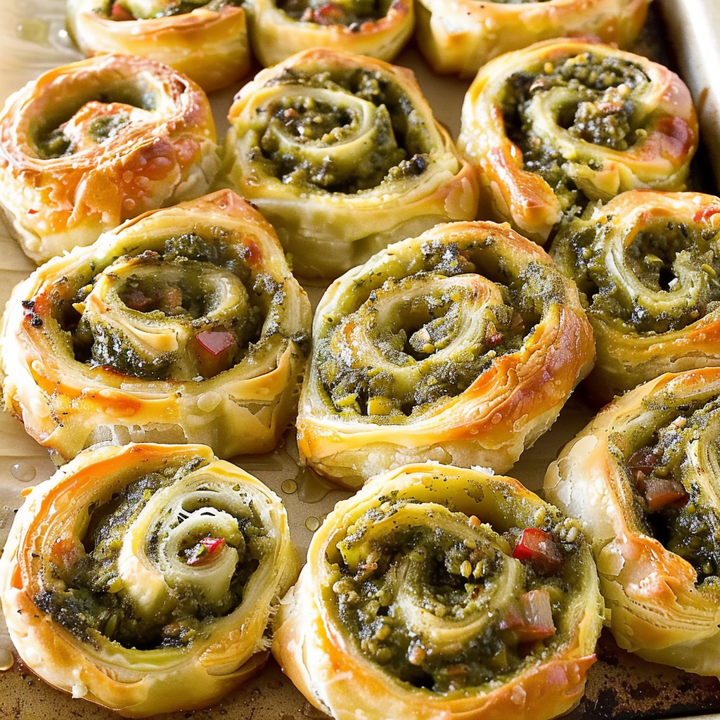 Recipe preparation for Party Night Puff Pastry Pesto Pinwheels