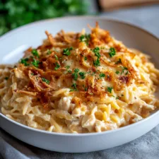 French Onion Chicken Orzo Casserole