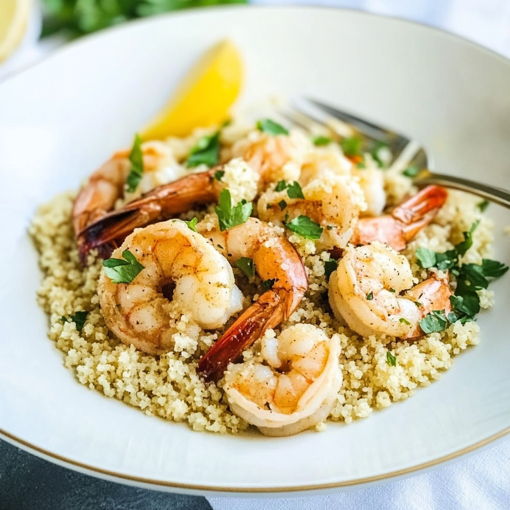 Recipe preparation for Warm Garlic Shrimp Couscous