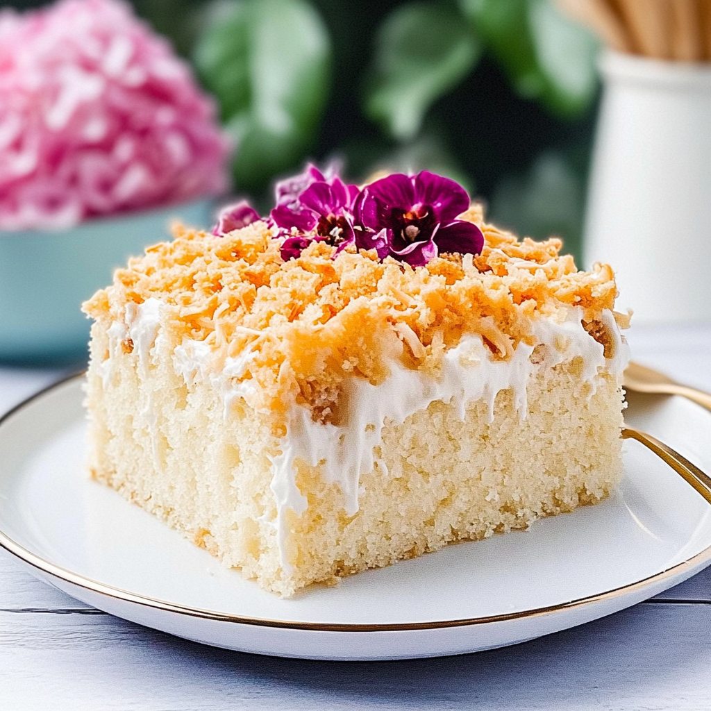 Recipe preparation for Coconut Cream Poke Cake