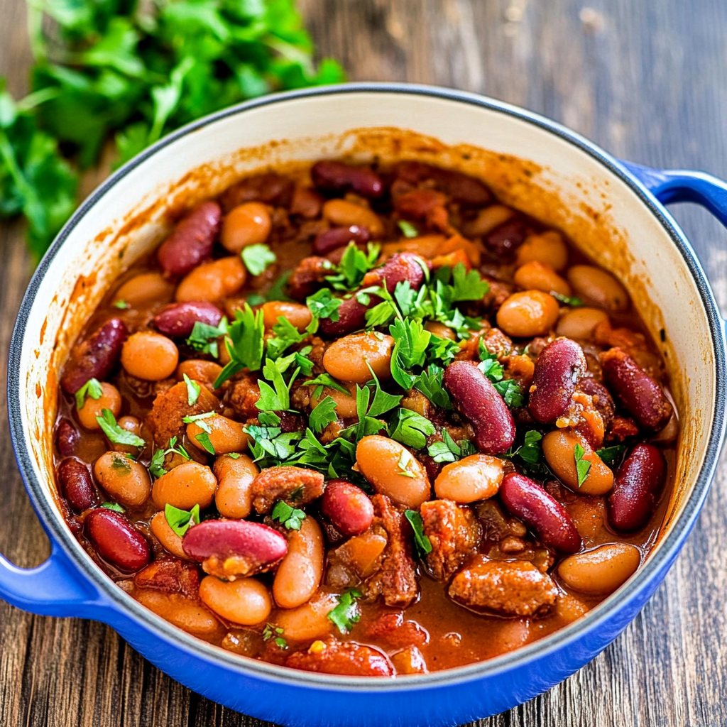 Recipe preparation for Smoky Bean and Sausage Winter Pot