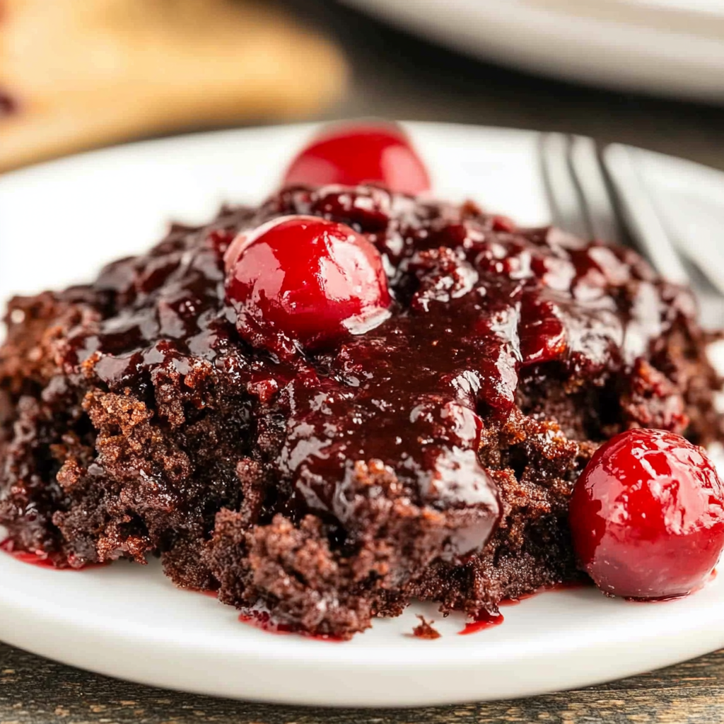 Recipe preparation for Chocolate Cherry Dump Cake