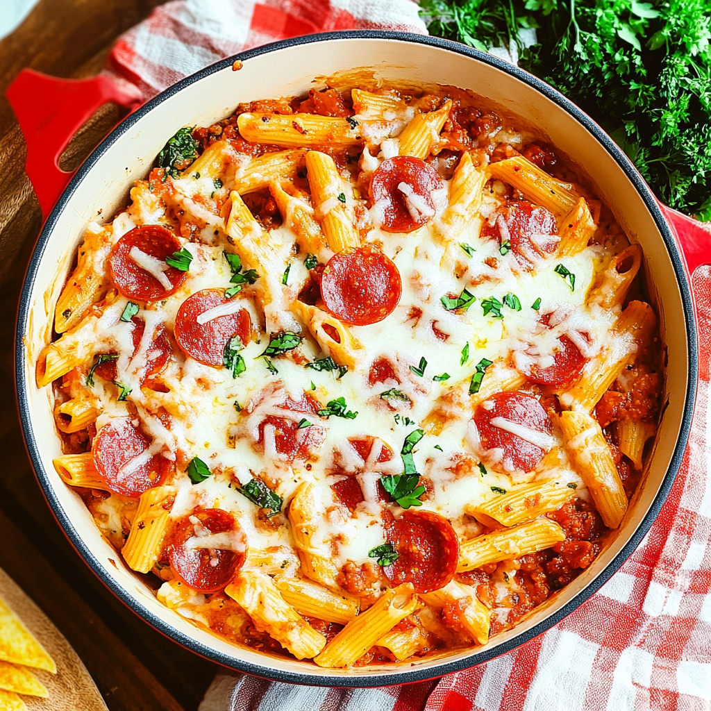 Recipe preparation for One Pot Pepperoni Pizza Pasta