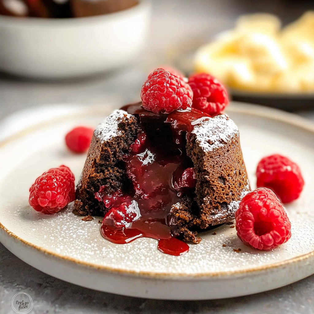 Recipe preparation for Raspberry Molten Chocolate Cake