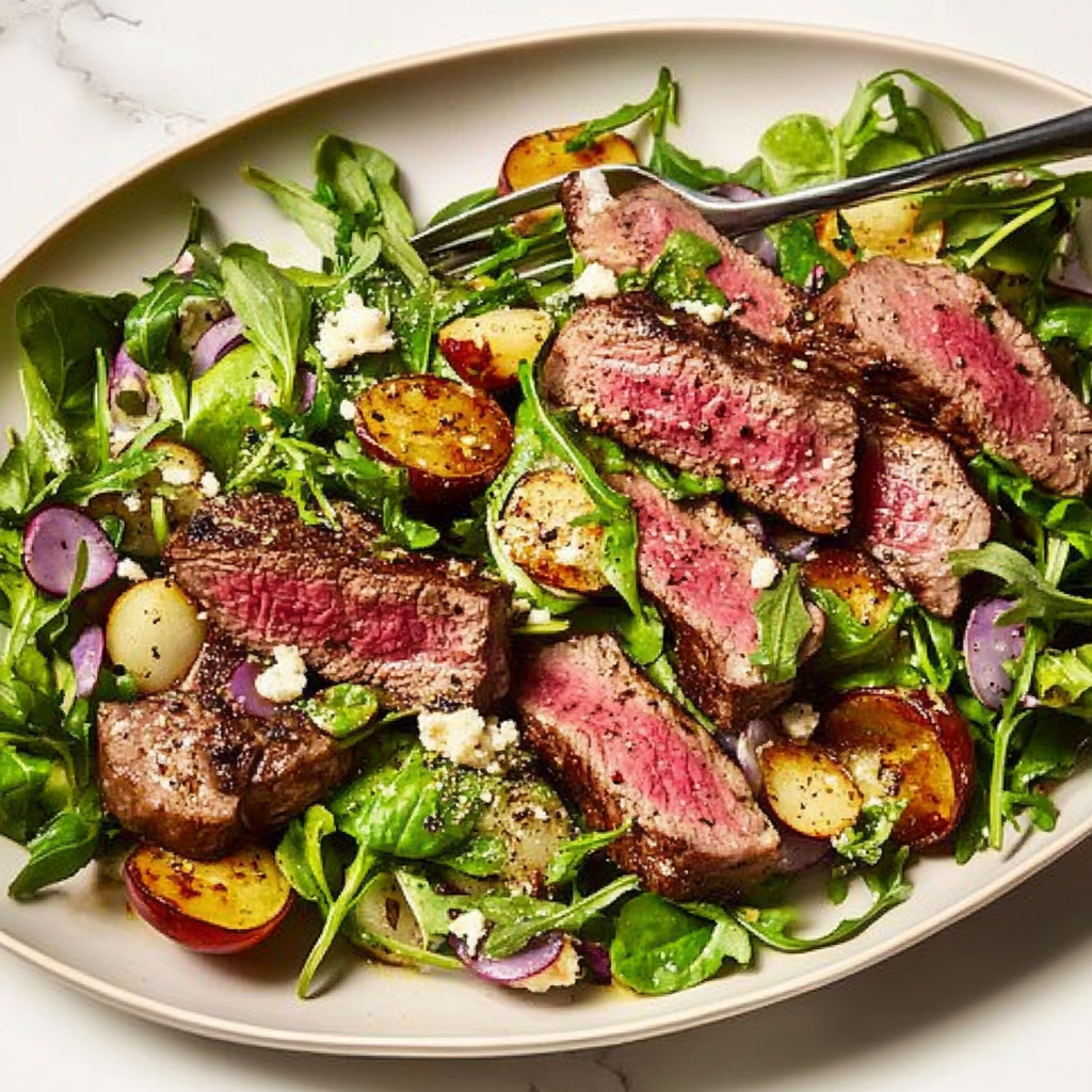 Recipe preparation for One-Pan Winter Salad with Steak