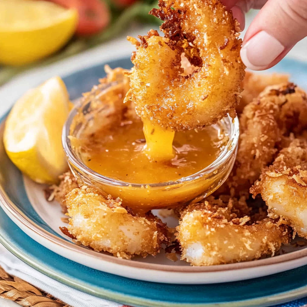 Recipe preparation for Fried Coconut Shrimp with Orange Marmalade Dip