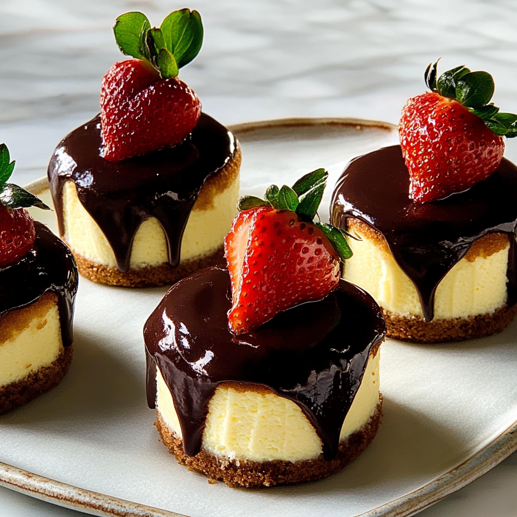 Recipe preparation for Chocolate Dipped Strawberry Cheesecake