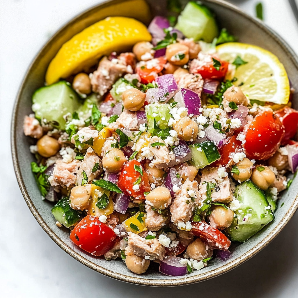 Recipe preparation for Mediterranean Chickpea Tuna Salad