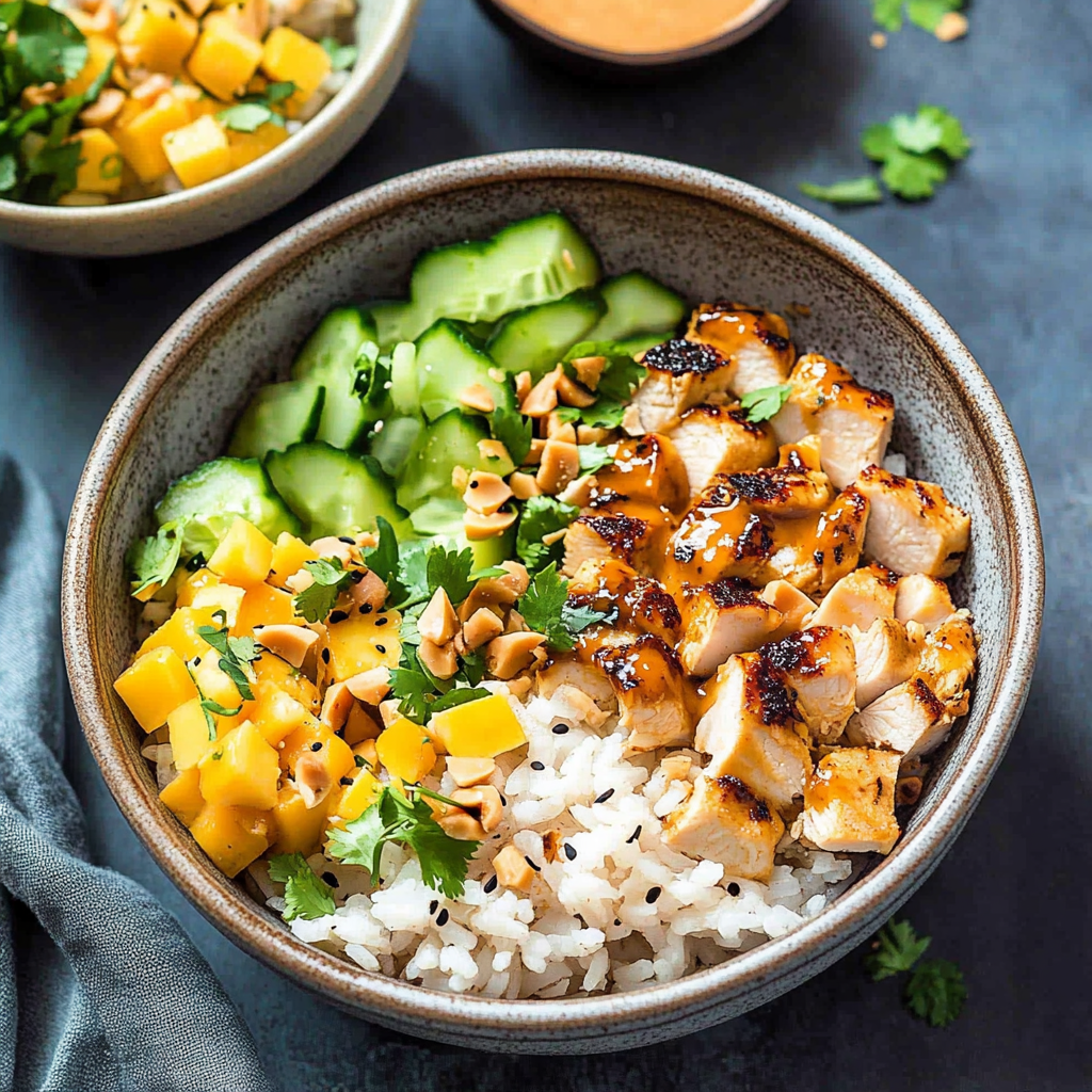Recipe preparation for Thai Peanut Chicken Rice Bowls