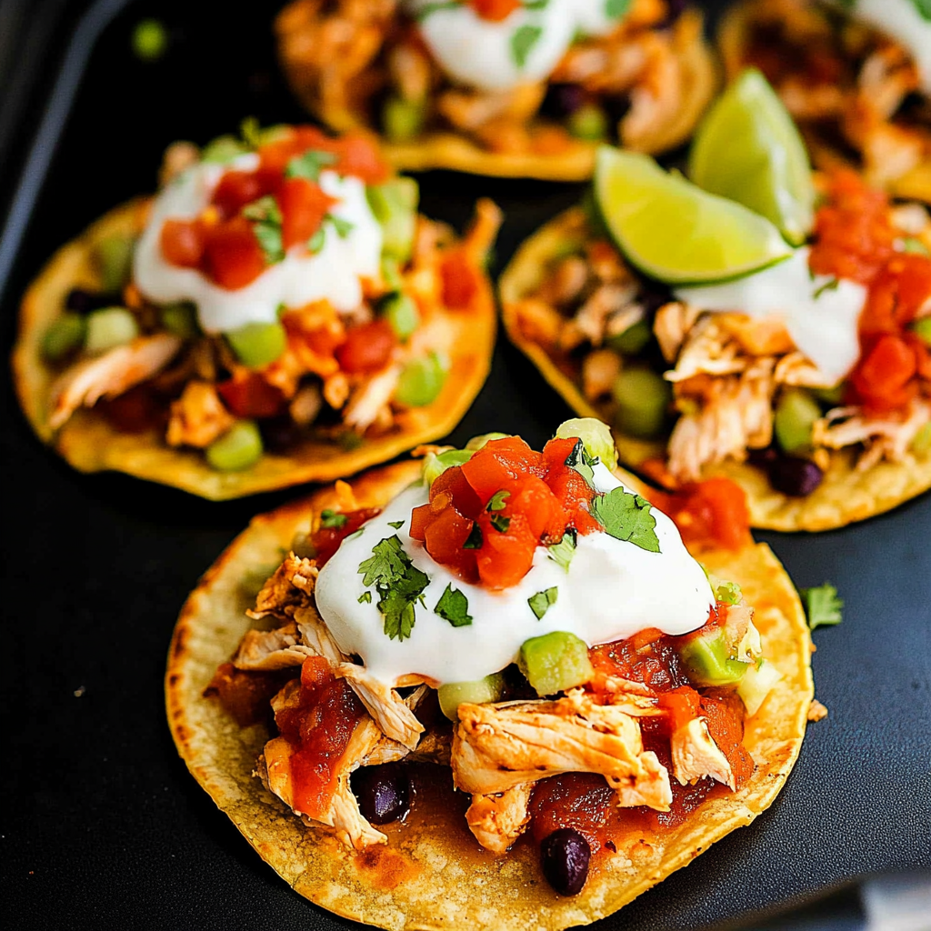 Recipe preparation for Rotisserie Chicken Blue Corn Tostada