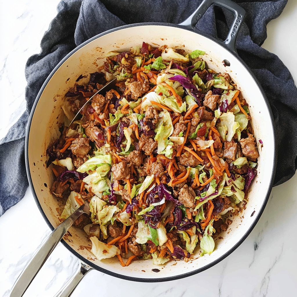 Recipe preparation for Pork and Cabbage Skillet