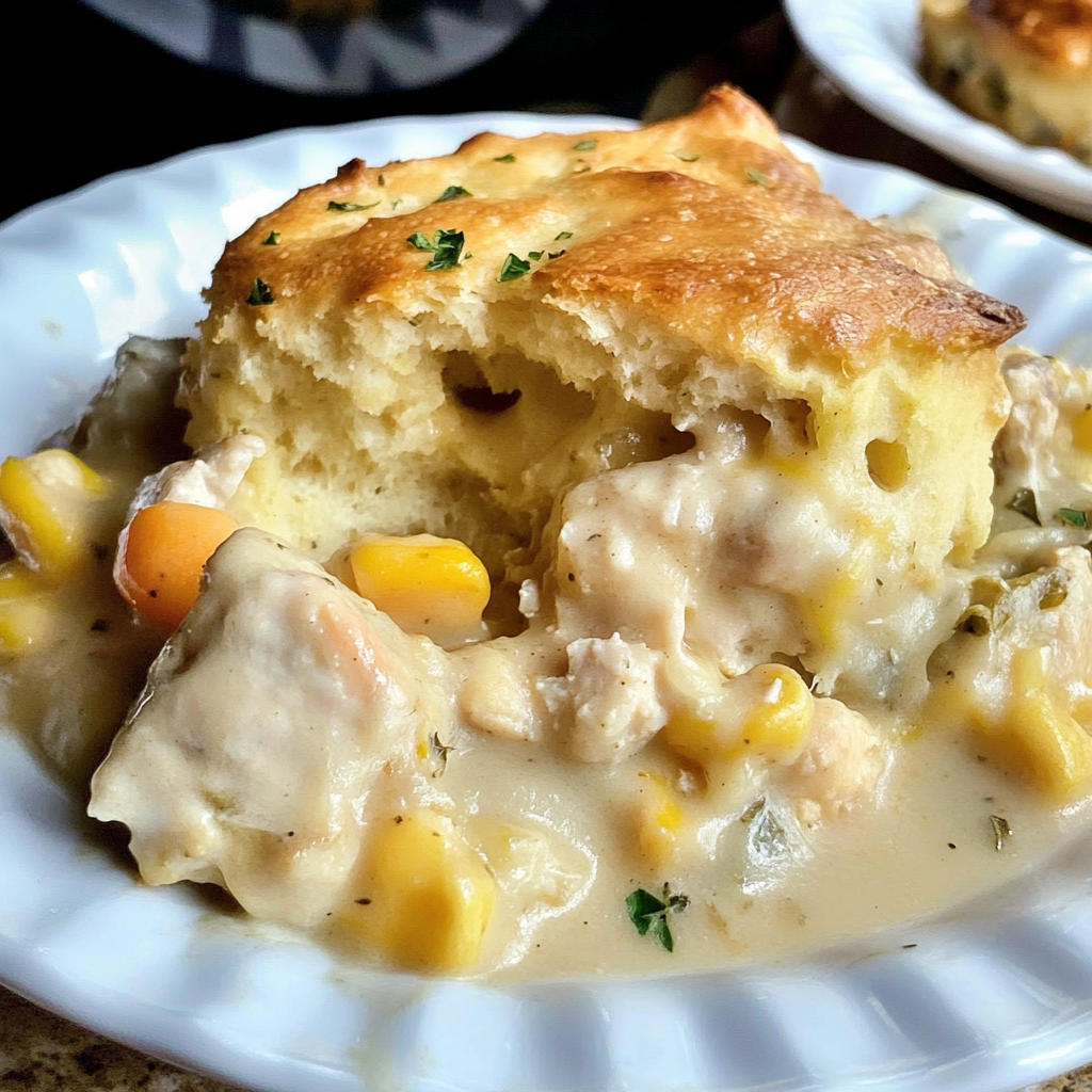 Recipe preparation for Cheddar Bay Biscuit Chicken Pot Pie