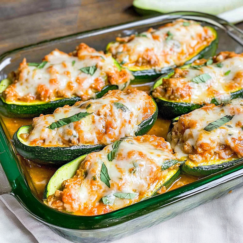 Recipe preparation for Chicken Parmesan Zucchini Boats