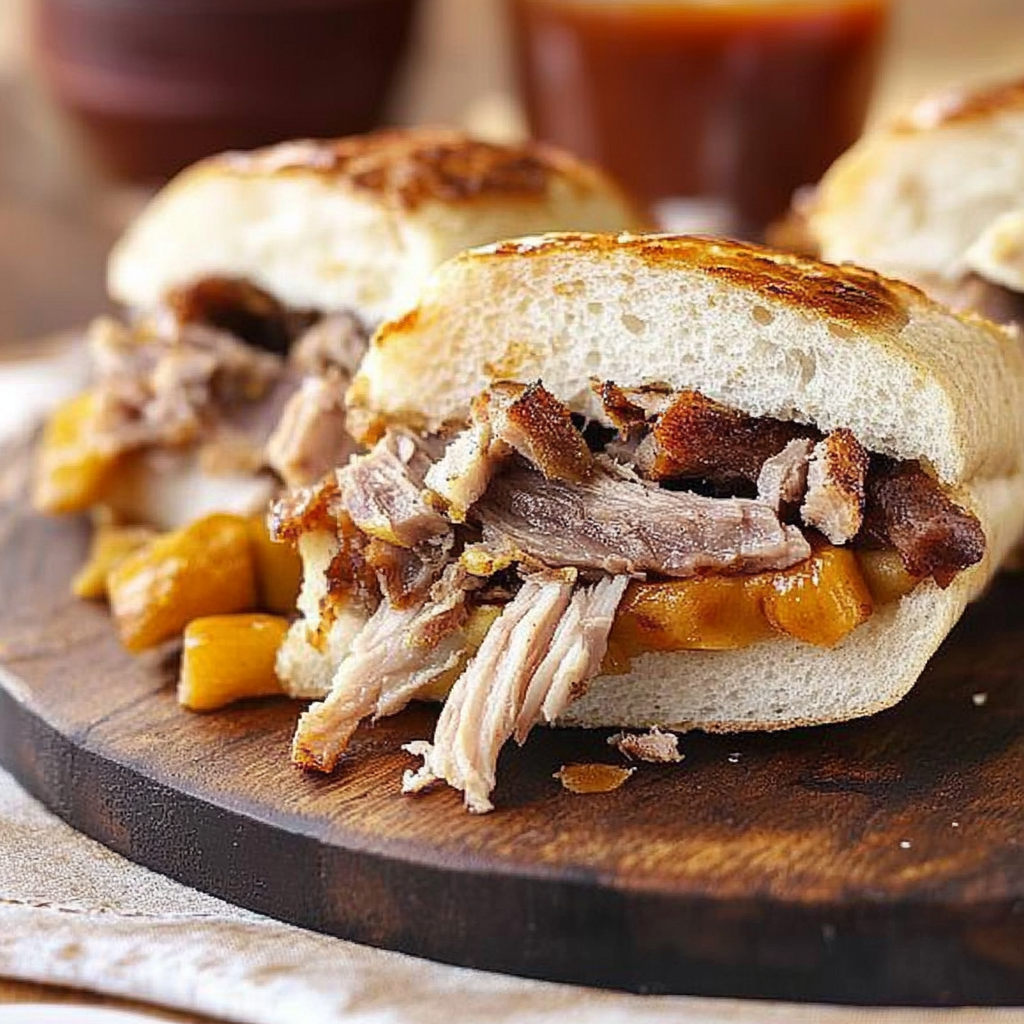 Recipe preparation for Hot Roast Pork and Apple Sandwich