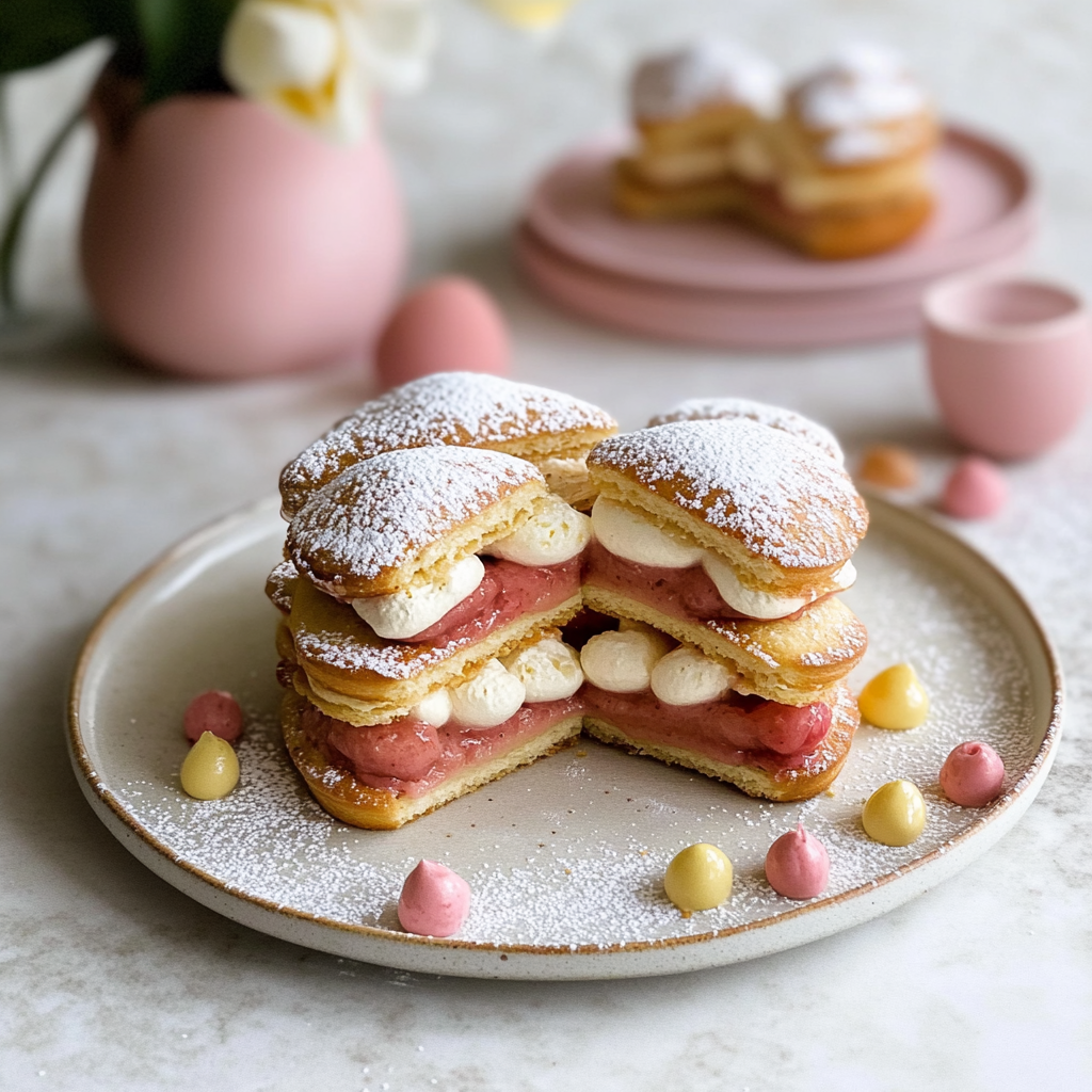 Recipe preparation for Strawberry Lychee Mille Feuille