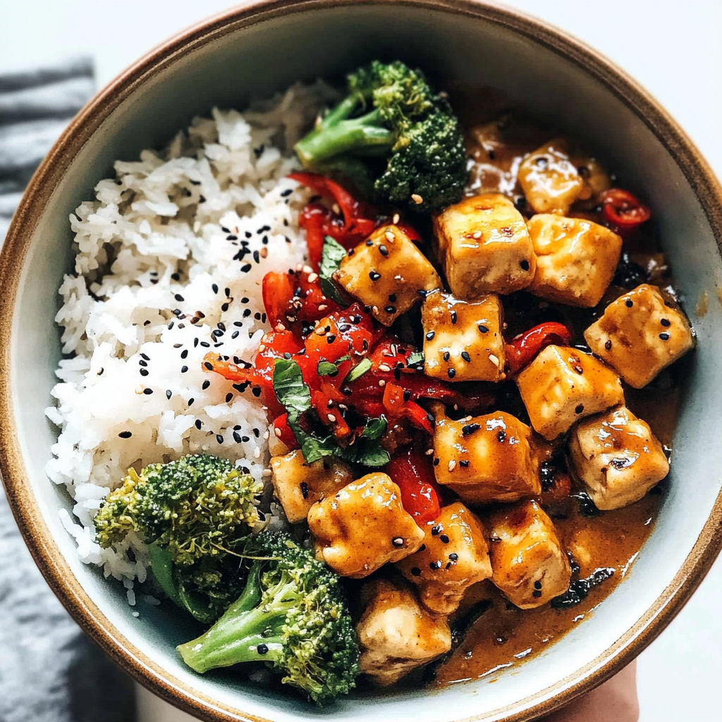 Recipe preparation for Spicy Peanut Tofu Bowls