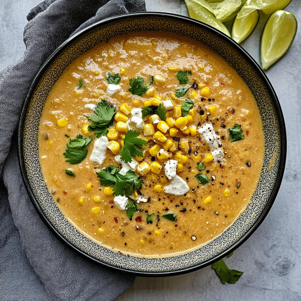 Recipe preparation for Elotes Corn Chowder