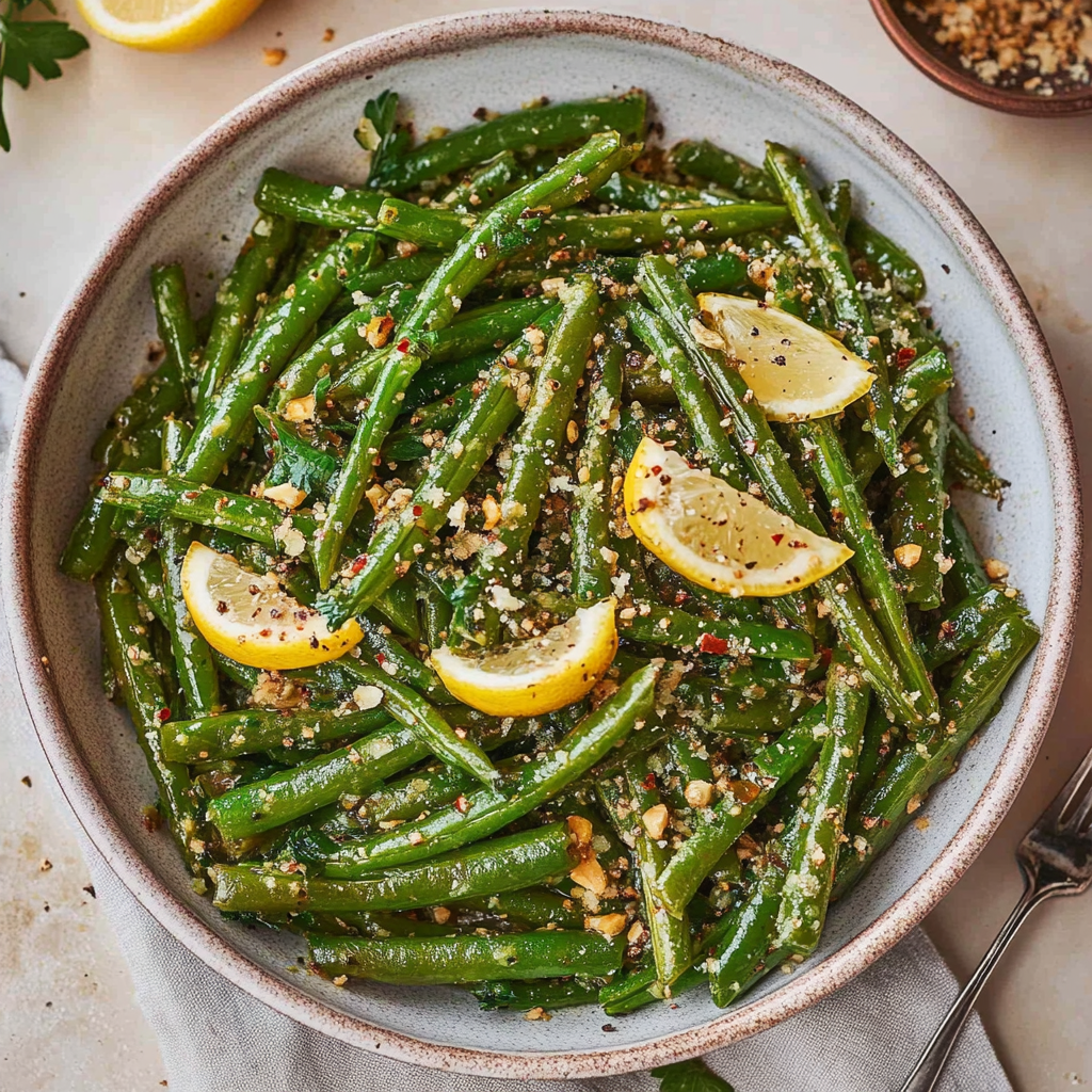 Recipe preparation for Lemon Garlic Green Beans