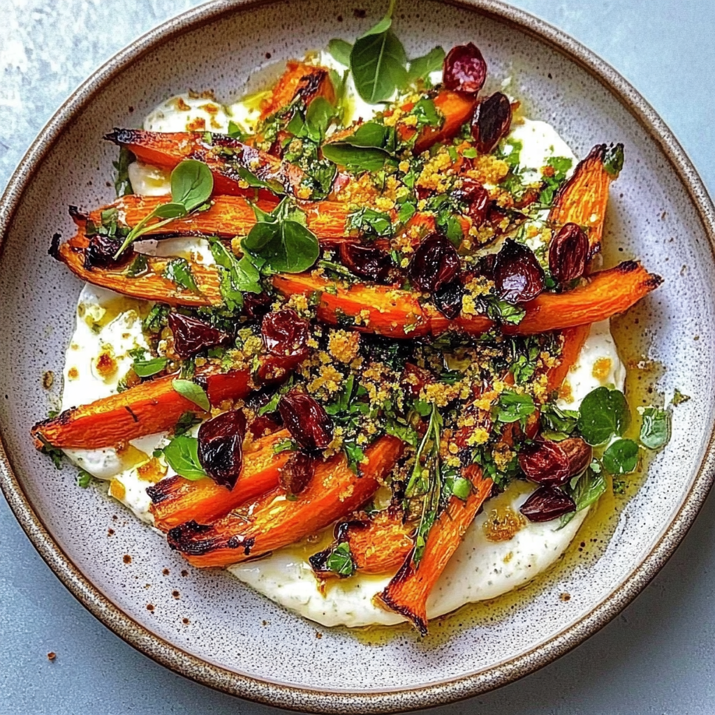 Recipe preparation for Roasted Carrot Ribbons with Saffron Yogurt