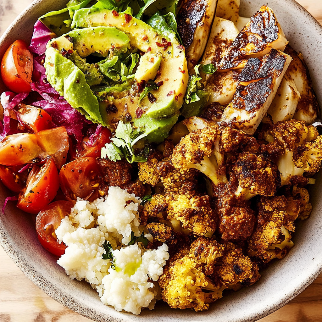 Recipe preparation for Halal Cart-Style Cauliflower Bowls