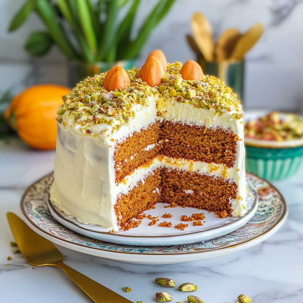Recipe preparation for Pistachio Carrot Cake with Cream Cheese Icing