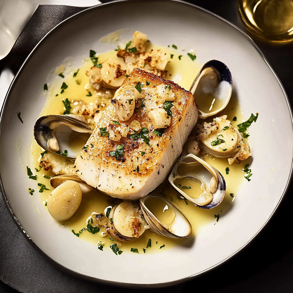 Recipe preparation for Cod with Clams and White Wine
