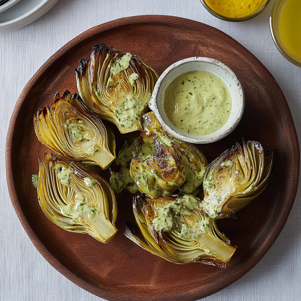 Recipe preparation for Tarragon-Lemon Aioli Served with Grilled Artichokes