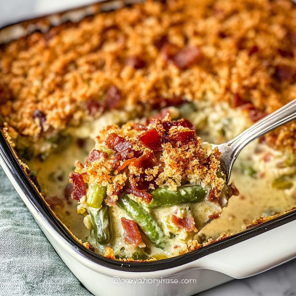 Recipe preparation for Homemade Bacon Green Bean Casserole