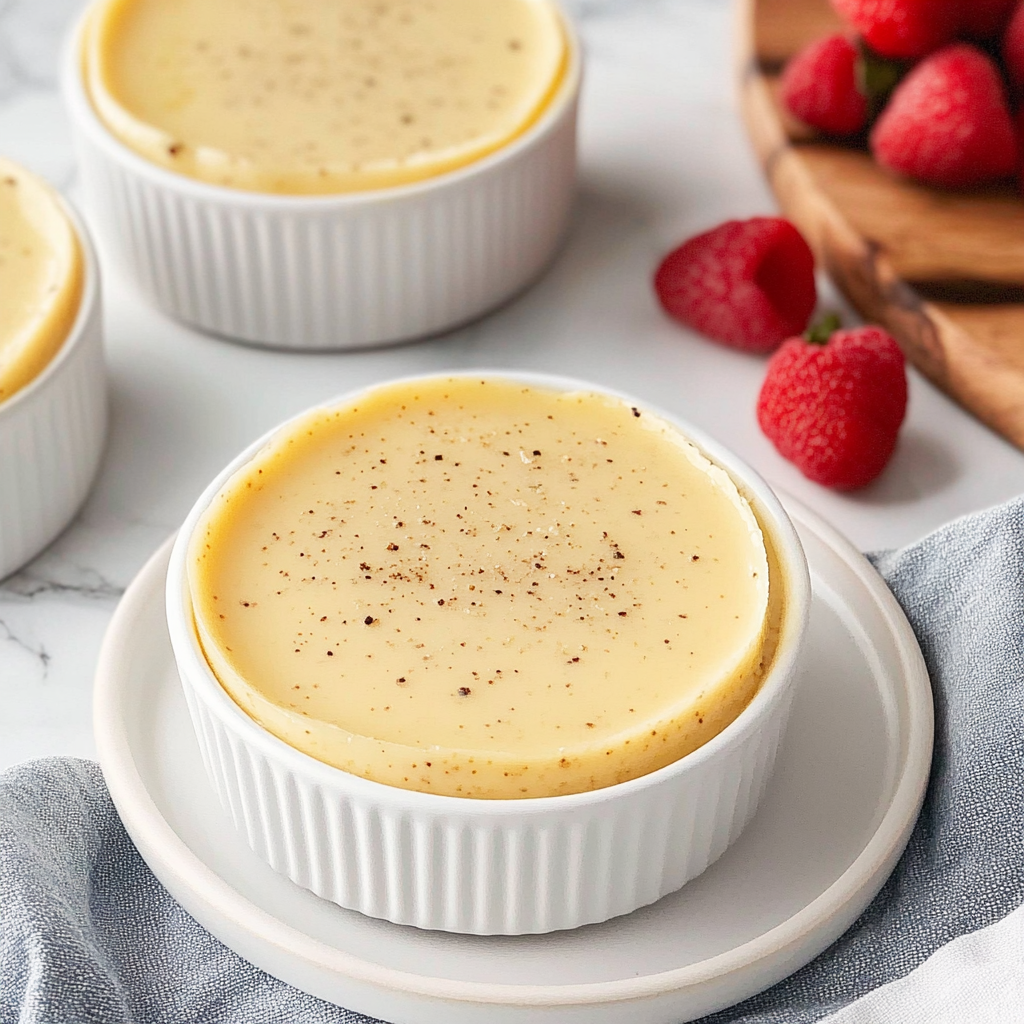 Recipe preparation for Speckled Vanilla Bean Egg Custards