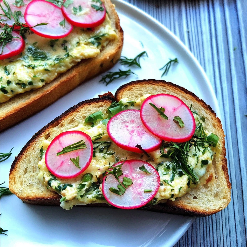 Recipe preparation for Soft Herb Omelet Sandwiches with Pickled Radish Butter