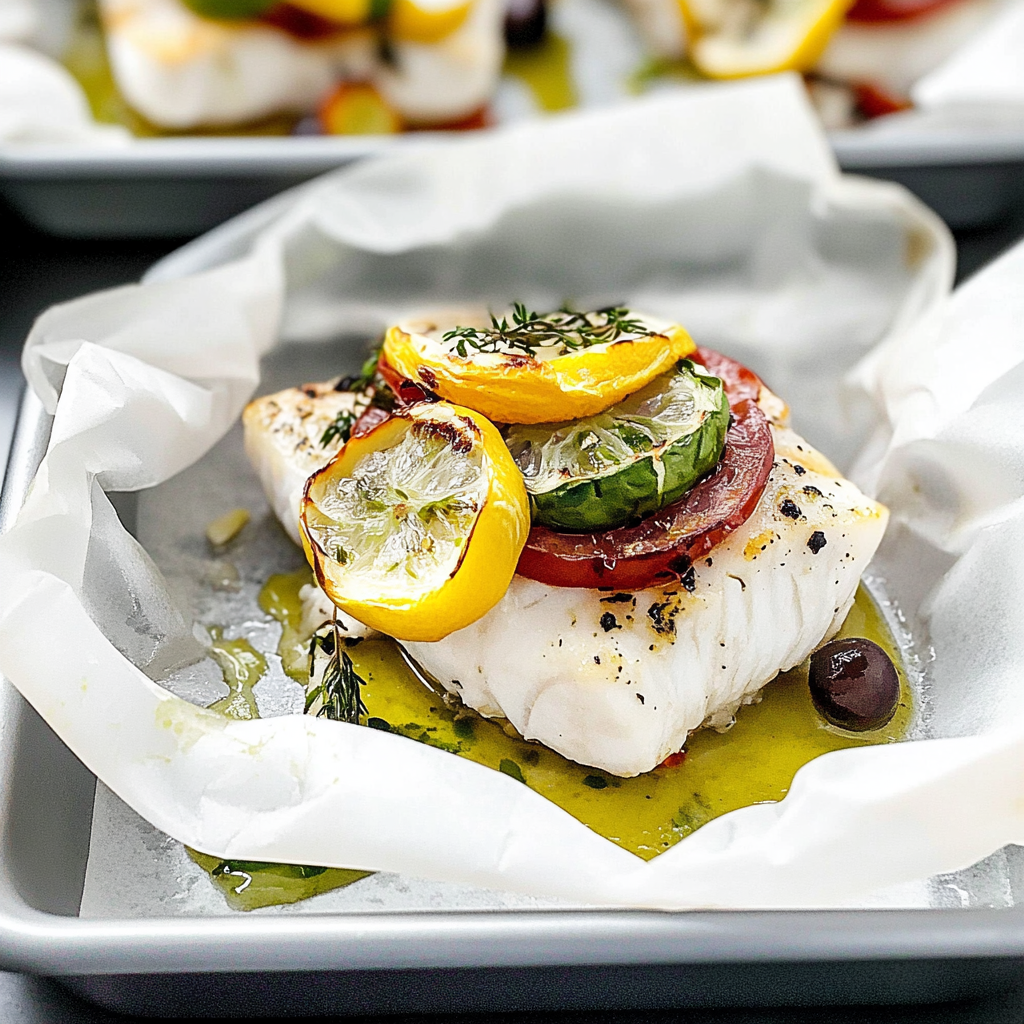 Recipe preparation for Mediterranean Cod en Papillote