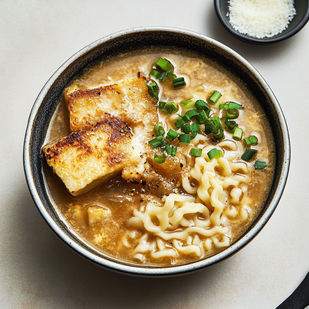 Recipe preparation for French Onion Soup Ramen
