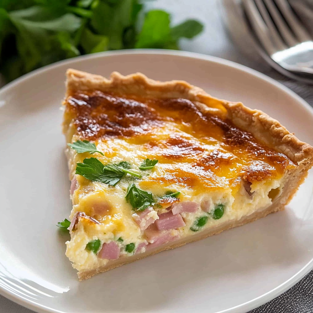 Recipe preparation for Cheesy Ham, Cheddar and Scallion Quiche