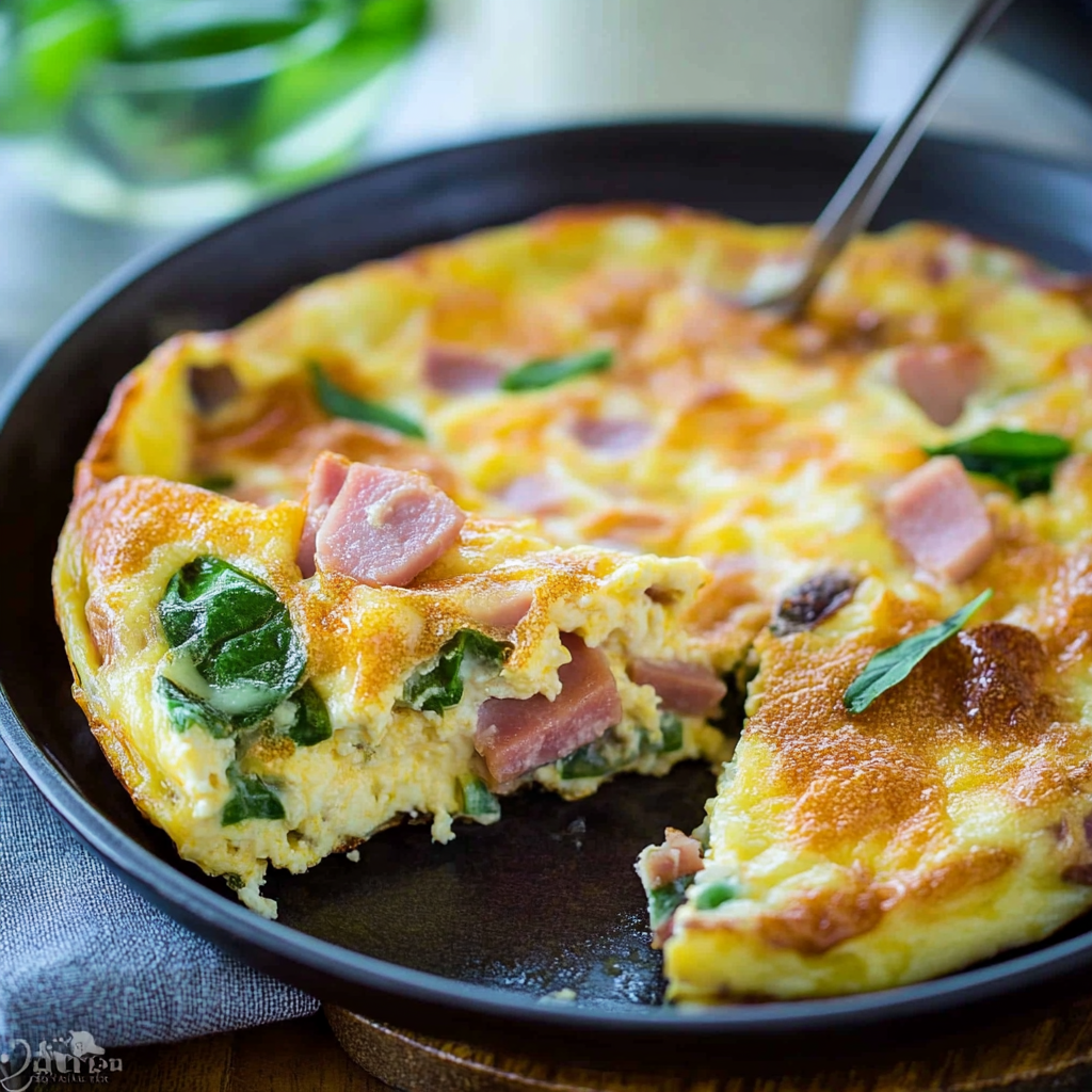 Recipe preparation for Country Frittata with Ham, Cheddar and Basil