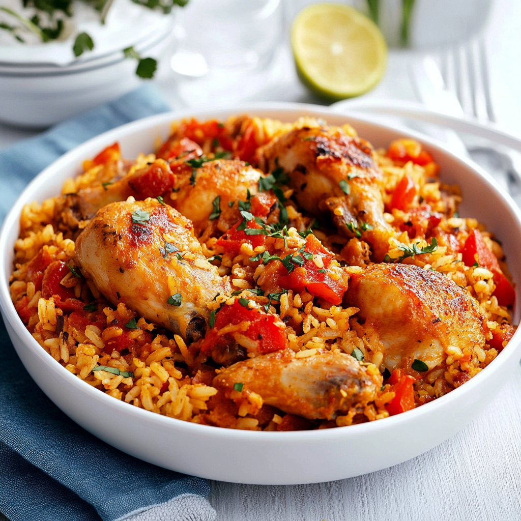 Recipe preparation for Easy One Pot Spanish Chicken and Rice with Chorizo