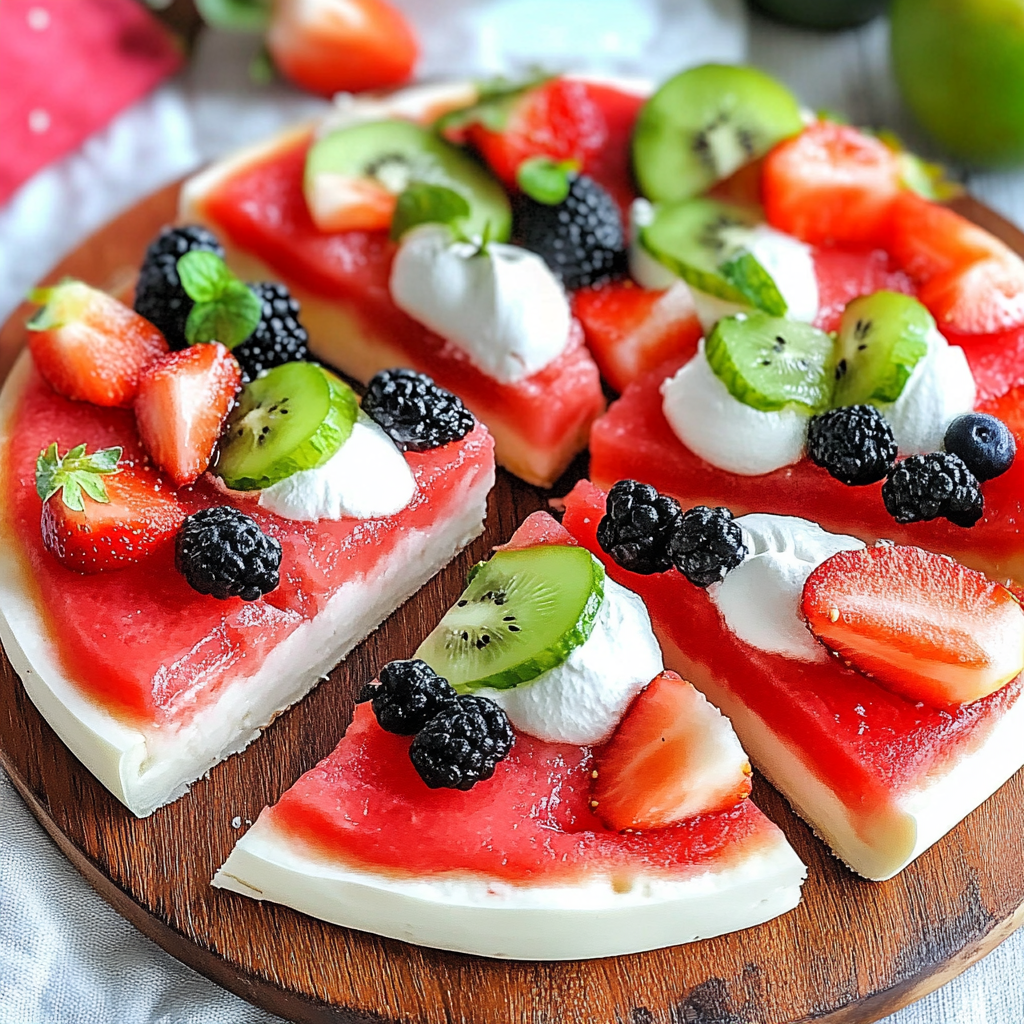 Recipe preparation for Watermelon Dessert Pizza