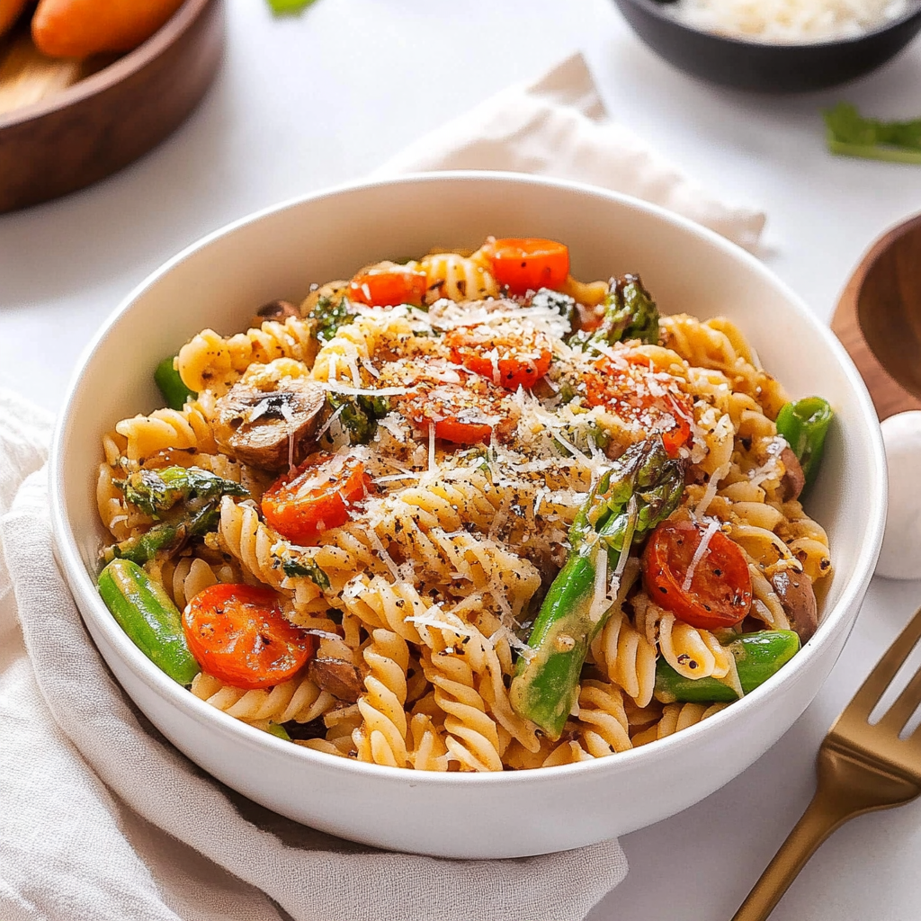Recipe preparation for Creamy Pasta Primavera