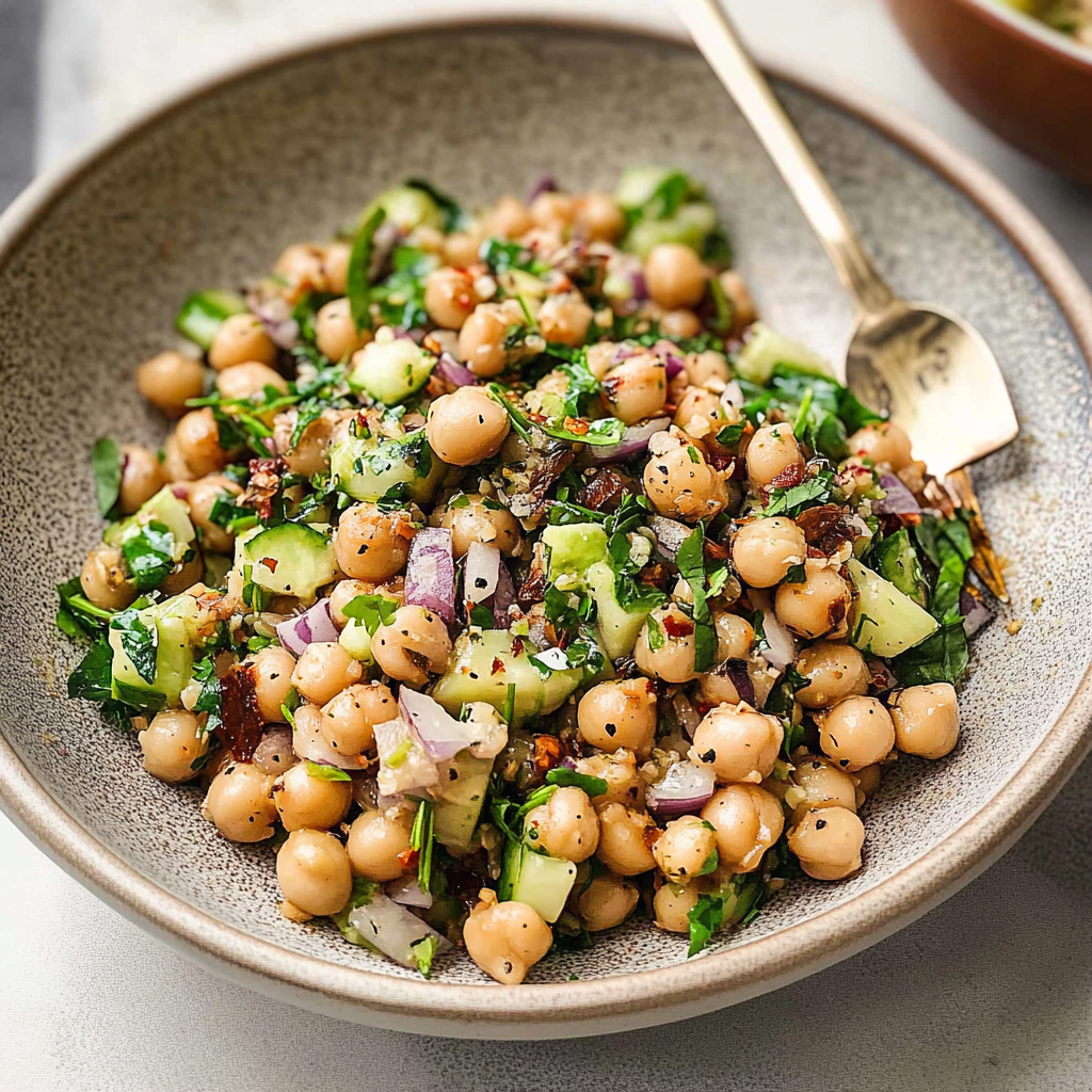 Recipe preparation for Lebanese Garlic Chickpea Salad