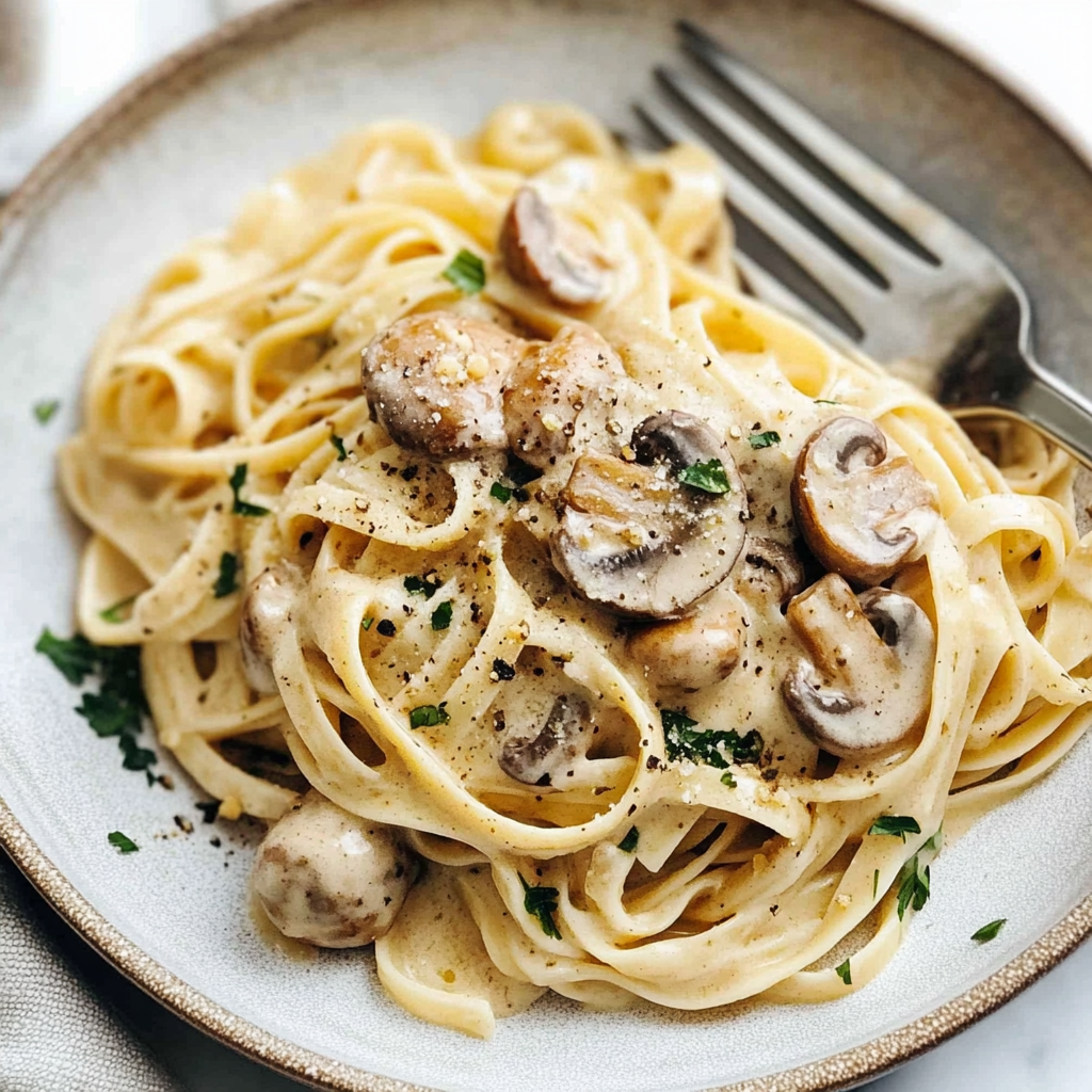 Recipe preparation for Garlic Butter Mushroom Alfredo Skillet
