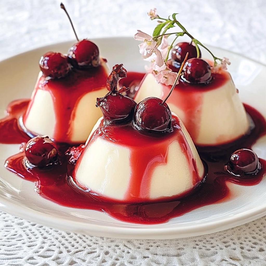 Recipe preparation for Cherry Rosewater Panna Cotta