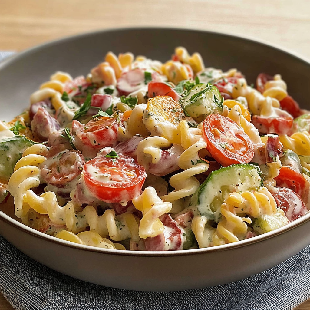 Recipe preparation for Pickle-Dill Ranch Pasta Salad