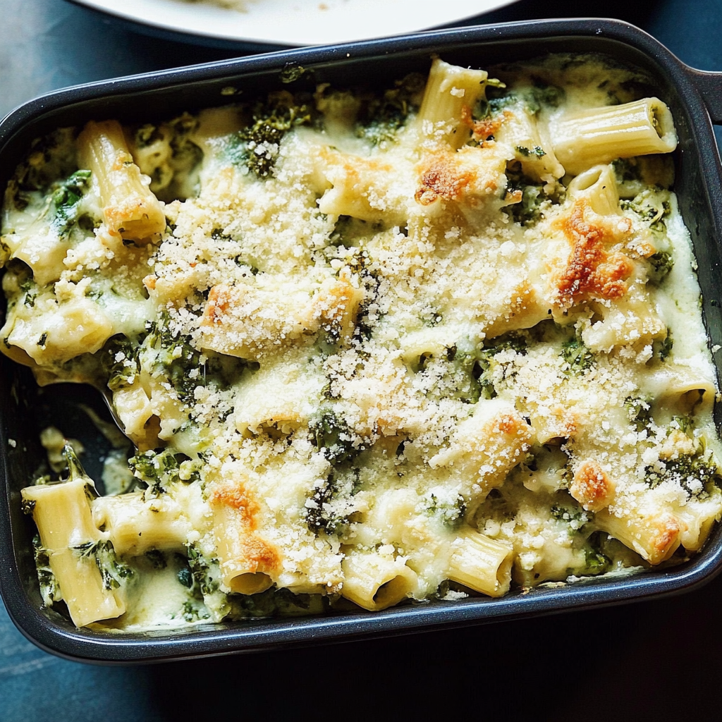 Recipe preparation for Baked Spanakopita Pasta with Greens